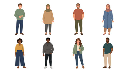 Fototapeta premium Diverse and Multicultural People Characters Flat Vector Illustration Set for Social and Community Concepts