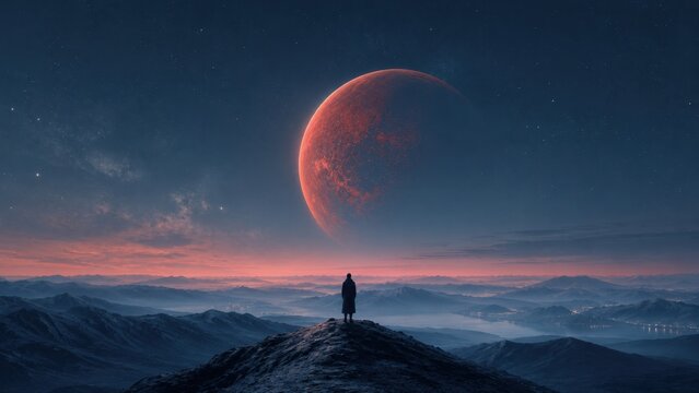 Red planet view from mountain