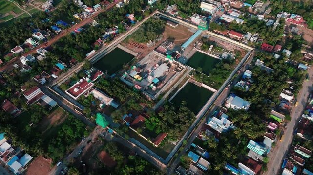 Heritage Hindu Temple and Theertham Tanks Drone View