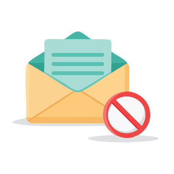 Email with prohibition sign, flat design