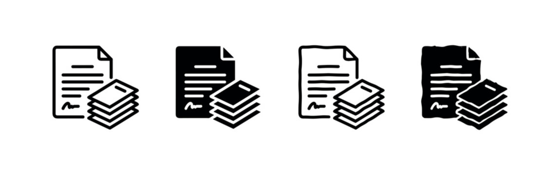 Four icon styles of stacked documents with signatures, representing contracts or paperwork