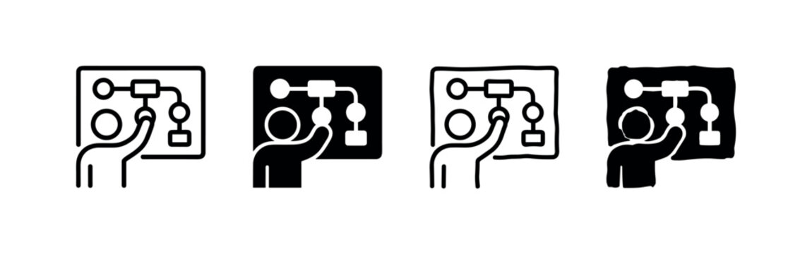 Flowchart Icon Set: Person Interacting with a Diagram