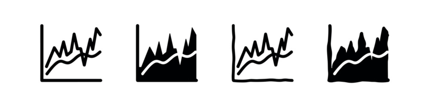 Four variations of a hand-drawn line graph icon showing rising and falling trends.