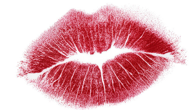 Red lipstick kiss mark with fine lines