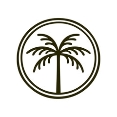 Logo agencia de viajes. Vacaciones de verano. Dibujo minimalista con lineas de un círculo con una palmera en su interior © teracreonte