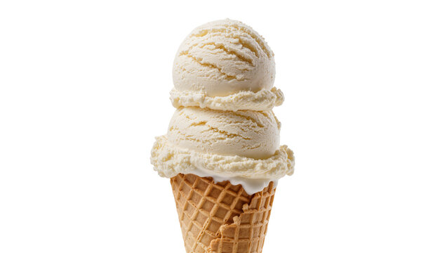 Two scoops vanilla ice cream in waffle cone