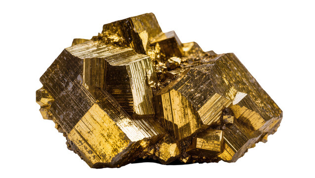 Golden Pyrite Mineral Cluster with Cubic Crystals