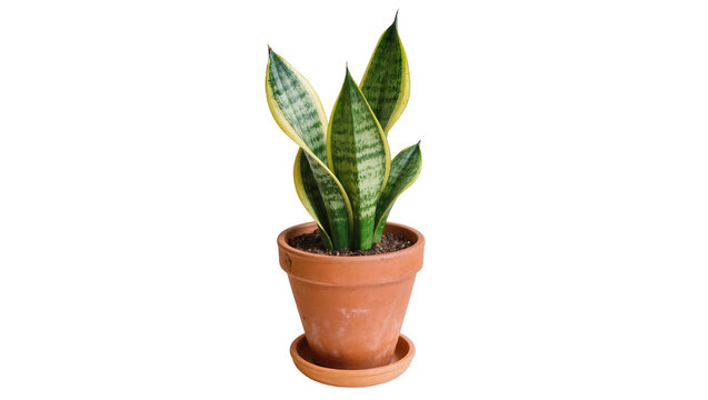 Sansevieria trifasciata plant in terracotta pot with saucer