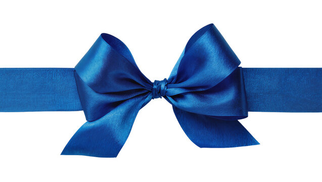 Blue satin ribbon bow with flowing tails