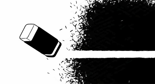 Eraser removing a black line, symbolizing correction or deletion with a clean stroke.