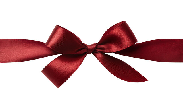 Red satin ribbon bow with flowing tails