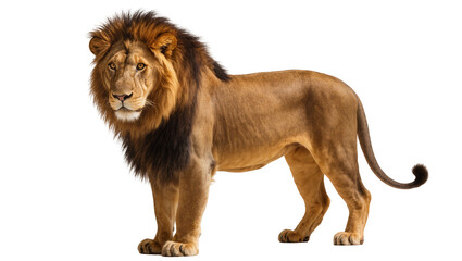 Majestic male lion with full mane standing profile view © Ari