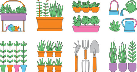 Gardening Tools and Potted Plant Vector Collection Featuring Houseplants Planters Watering Cans and Garden Accessories © Biplob Creators