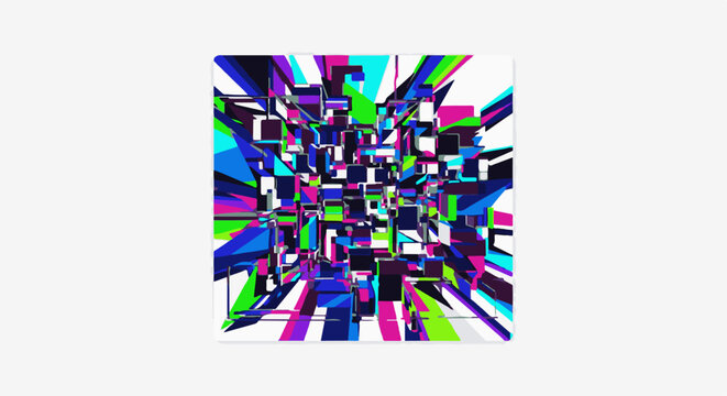 Abstract geometric pattern with vibrant blues, greens, and pinks