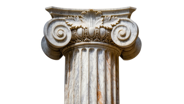 Ionic marble column capital with volutes and acanthus leaves