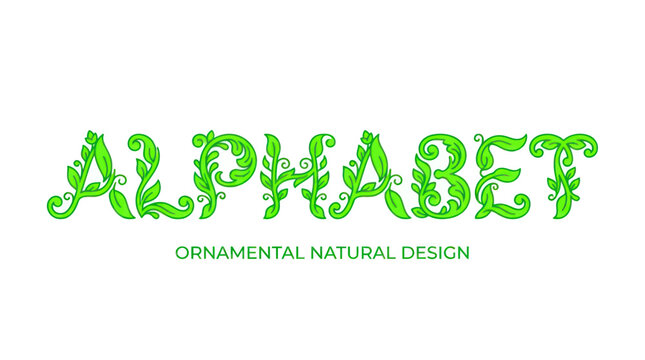 Alphabet Typography with Green Leafy Ornaments