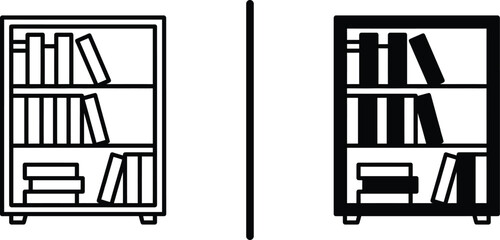 Bookshelf icon vector set, outline and solid silhouette symbols of library bookcase and study furniture isolated on white background © Shaikh