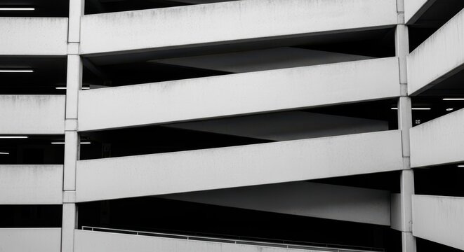 Abstract Monochrome Architecture of a Modern Parking Garage Structure