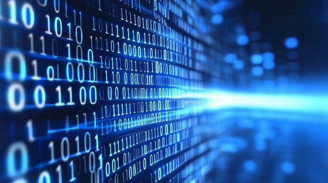Digital Data Stream with Binary Code Zeros and Ones, Technology Background with Matrix Symbols
