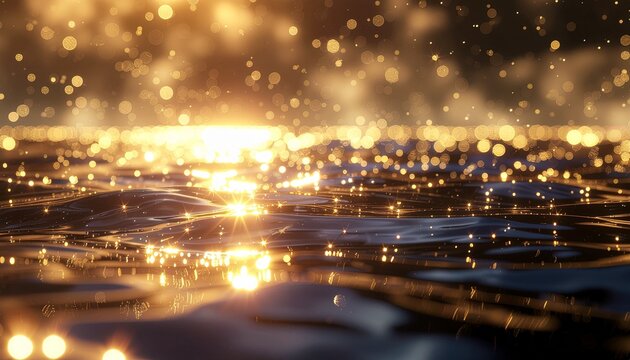 金色の光が揺れる水面の背景素材