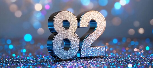 Obraz premium Sparkling Silver Number on Vibrant Blue Glittery Background for Celebratory Occasion Decorations