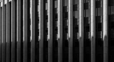 Obraz premium Monochromatic Brutalist Building Facade with Stark Geometric Lines and Contrasting Light and Shadow