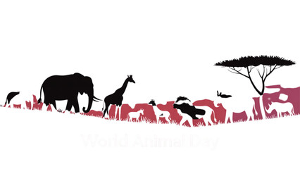 Silhouette illustration of african savanna wildlife and acacia tree Vector © MD