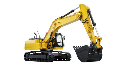 Yellow excavator with black bucket and tracks © Maria