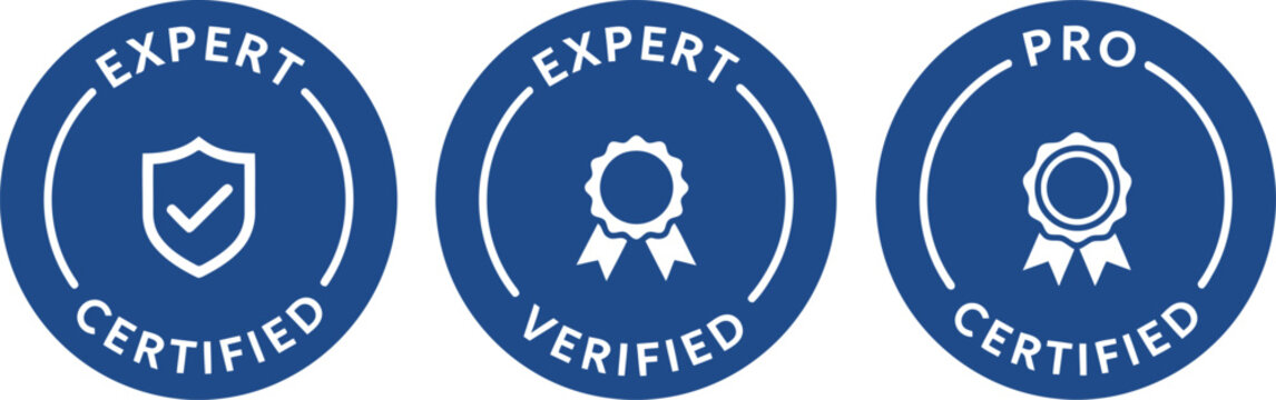 Blue Certified Expert and Pro Badge Icons on White Background
