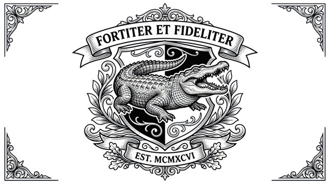 Alligator Crest Emblem Vintage Style Black and White Illustration