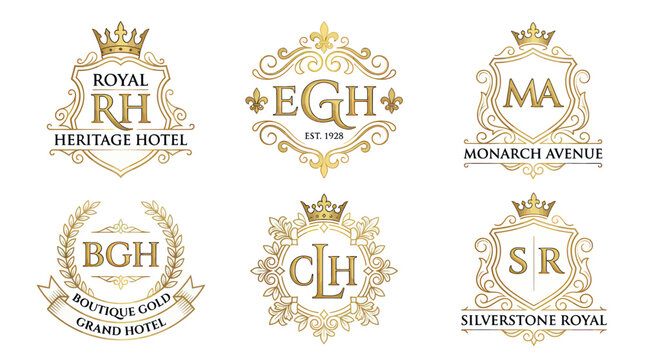 Elegant Gold Monograms and Logos Set - Royal Heritage, Boutique Hotel, Luxury Brands
