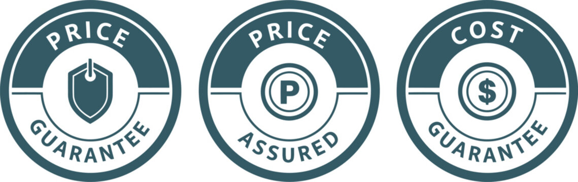 Price Guarantee and Cost Assurance Badges Set on White Background