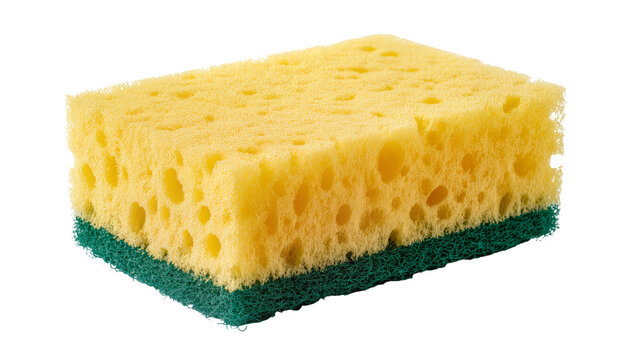 Yellow sponge with green abrasive scrubber side