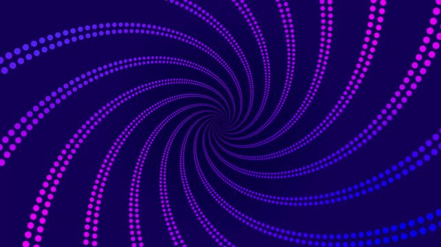 Hypnotic gradient dot spiral tunnel creating a mesmerizing optical illusion effect. Perfect for motion graphics, music visuals, VJ loops, presentations, digital backgrounds.