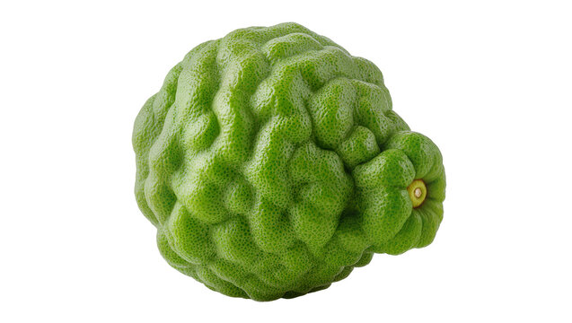 Green bumpy kaffir lime fruit with textured peel