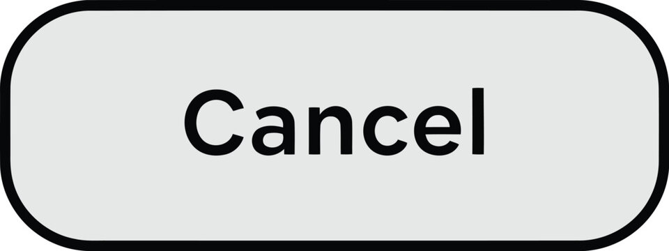 Close-up of white rounded cancel button with black outline isolated on transparent background