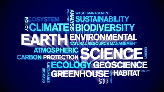 Earth Science animated word cloud-text design animation tag kinetic typography seamless loop.