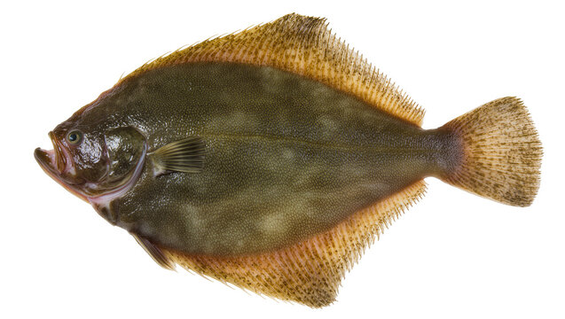 Flatfish with mottled brown and green skin and fins