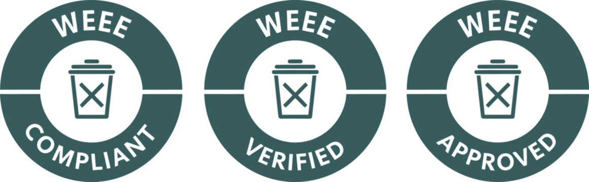 WEEE Compliance Approved Verified Circular Badge Icons Set