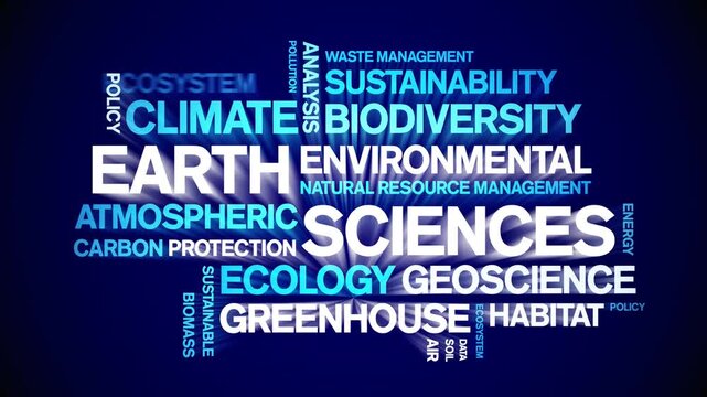 Earth Sciences animated word cloud-text design animation tag kinetic typography seamless loop.