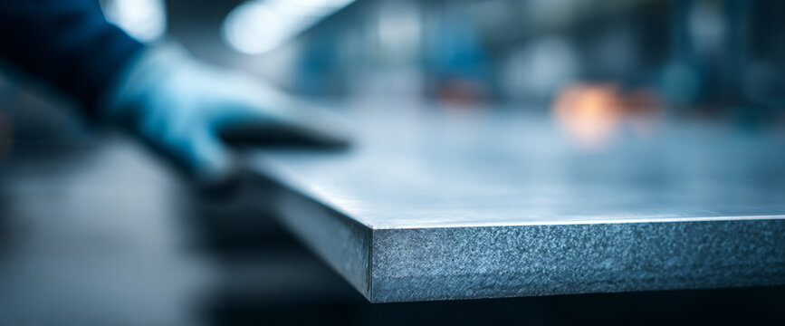 Close-up of metal sheet edge in workshop