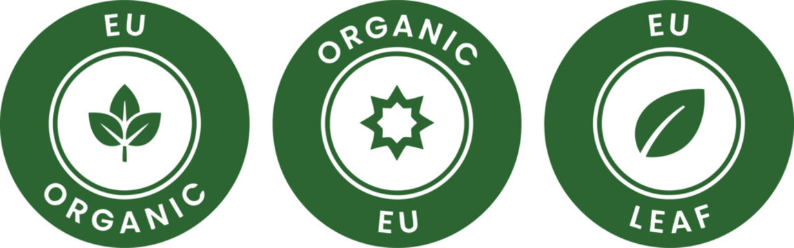 EU Organic Certification Badges Set on Green Circular Labels