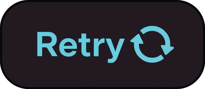 Black rounded retry button with cyan refresh icon, modern UI control on dark background
