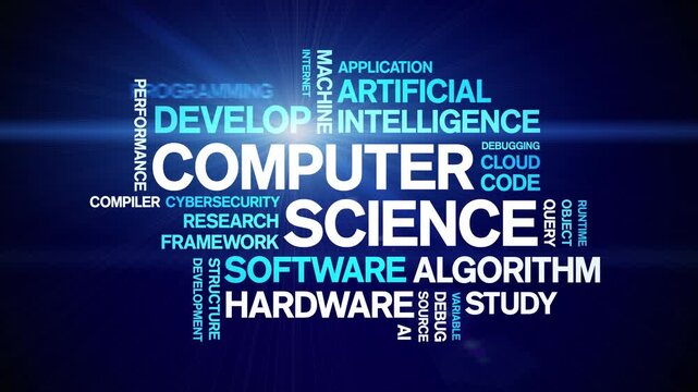 Computer Science animated word cloud-text design animation tag kinetic typography seamless loop.