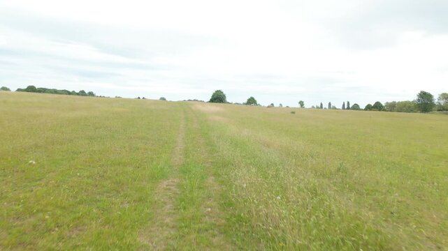 Walking point of view with gimbal at Castor Hanglands, Peterborough, Cambridgeshire, England UK.
Late spring walking by some sheep and lambs grazing in the field by a public footpath