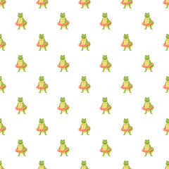 Fototapeta premium Cartoon crocodile characters wearing rubber rings creating a seamless summer pattern