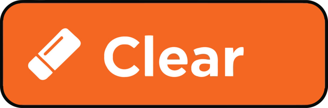 Orange Clear Button with Eraser Icon, Web UI Element for Delete, Reset and Undo Actions