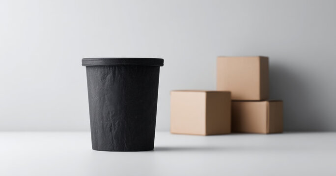 Black paper cup with cardboard boxes