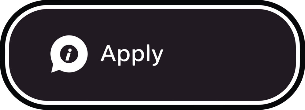 Dark rounded apply button with white outline and information icon, modern UI interface element