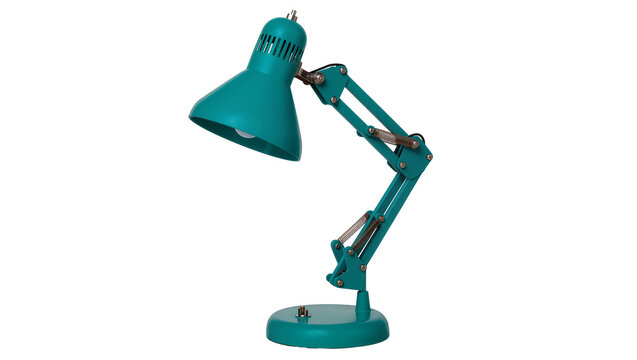 Turquoise articulated desk lamp with adjustable arm and spring mechanism